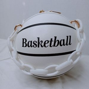 Fashion Faux Leather Basketball Clutch with Thick Chain Handles(White)